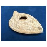 Antique Clay Oil Lamp with Decorative Motifs