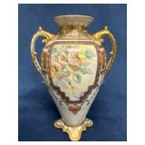 Hand-Painted Nippon Vase with Floral Design and Gi