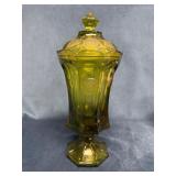 Fostoria Frosted Coin Olive Green Urn-Shaped Cover