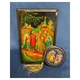 Russian Enamel Box and Ceramic Medallion Ornament