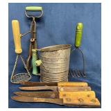 Vintage Kitchen Knives and Gadgets Including Sifte