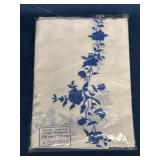 Embroidered Tablecloth and 8 Napkins with Blue Flo