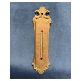 Antique Brass Room Thermometer with Ornate Design