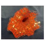 Art Glass Lily Sculpture With Bright Orange and Sw