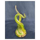 Art Glass Sculpture Dated 2021 With Swirling Green