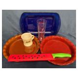 Kitchen and Glassware Lot: Paula Deen Pie Pans, An