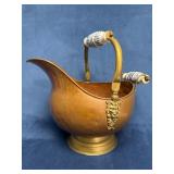 Copper and Brass Coal Scuttle with Blue and White