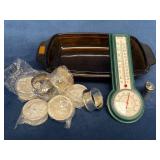 Household Lot with Silver Plate Napkin Rings, Glas
