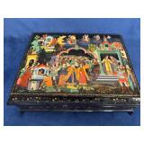 Detailed Enamel Spice Box with Decorative Scenes a