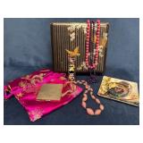 Eclectic Lot: Powder Compact, Owl Trinket Dish, Ne