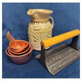 Vintage Handmade Pitcher, Cast Iron Bacon Press, a