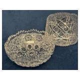 Two Vintage Intricate Cut Glass Bowls with Pattern