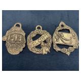 Three Two-Sided Metal Christmas Ornaments