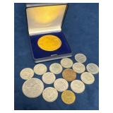 Foreign Coins Including German Commemorative Medal
