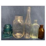 Vintage Collection of Glassware Bottles, Jar, and