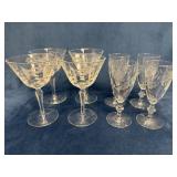 Two Sets of Four Glasses in Libbey Etched Floral G
