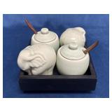 Crackle Celadon Spice Tray with Elephant Salt and