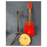 Red Small Guitar with Stand and Stadium U.S.A. Tam