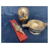 Pewter Letter Opener, Trinket Dish, and Silver Pla