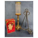 Iron Picture Easel, Brass Candlestick with Candle