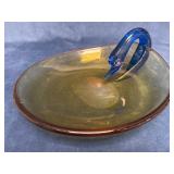 Vintage Amber and Cobalt Blue Glass Swan Trinket B
