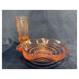 Two Pink Depression Glass Pieces: Scalloped Footed
