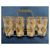 Eight Libbey Golden Foliage Tumblers with Gold-Ton