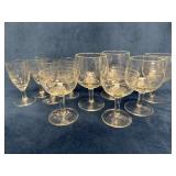 Vintage Glasses with Etched Grape Motif: 4 Wine, 4