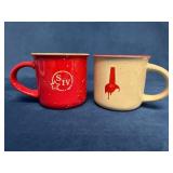 Two Makerï¿½s Mark Ceramic Mugs: Red and Cream Speck
