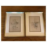 Framed Sketch Prints of Venice and Delft, 15 x 11