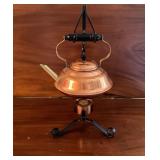 Copper Tea Kettle on Wrought Iron Warming Stand wi