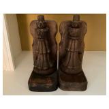 Hand-Carved Wooden Candle Holder Bookends