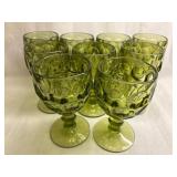 Nine Green Pressed Glass Goblets with Bubble Patte