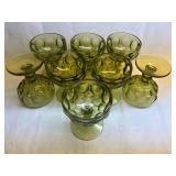 Eight Green Thumbprint Glass Dessert Goblets