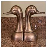 Brass Duck Head Bookends with Red Felt Bases
