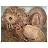 Three Straw Hats Including Handmade Designs