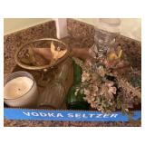 Home Decor Items Including Brass Stand, Candles, a