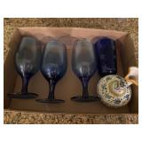 Glassware and Ceramic Cruet Set Featuring Blue Gob