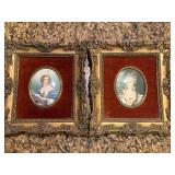 Small Portraits With Velvet Matting in Ornate Fram