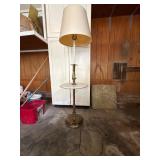 Brass Floor Lamp with Marble Table and Beige Shade