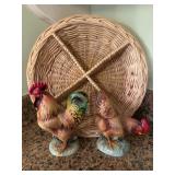 Ardco Rooster Figurines and Smuckers Divided Baske