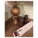 Large Table Decoration with Wooden Candlesticks an
