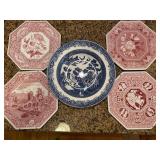 Four Spode Plates and Churchill Willow Bowl