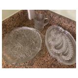 Clear Glass Lot of 4 Snack Plates and Mug with Flo