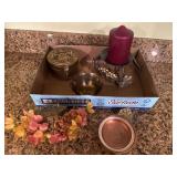 Brass and Metal Decor with Candle Holder and Flora