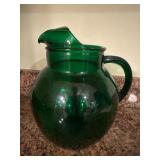 Anchor Hocking Green Glass Pitcher with Ribbed Han