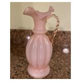 Fenton Art Glass Pink Satin Ruffled Edge Pitcher w