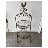 Two-Tier Metal Wire Basket Stand with Rooster Moti