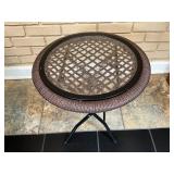 Round Patio Table With Glass Top and Wicker-Style