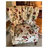 Floral Upholstered Chair with Channel Back and Car